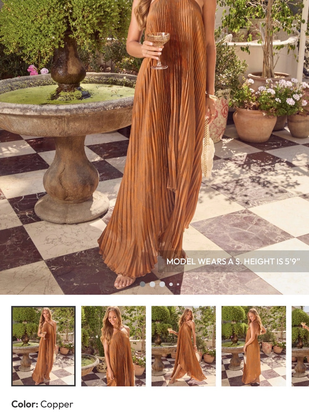 Copper Pleated Halter Maxi Dress - Brand: VICI